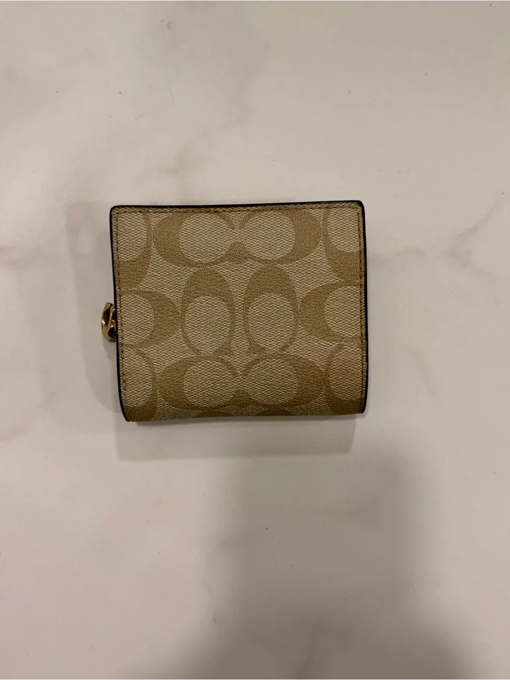 Coach Signature Canvas Snap Wallet – Khaki/Tan with Gold Hardware